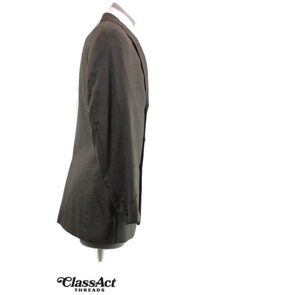 Jos A Bank 2 Piece Suit Mens Green Glen Plaid 3 Btn Wool 44L Pleated Fronts 36 W - Picture 7 of 10